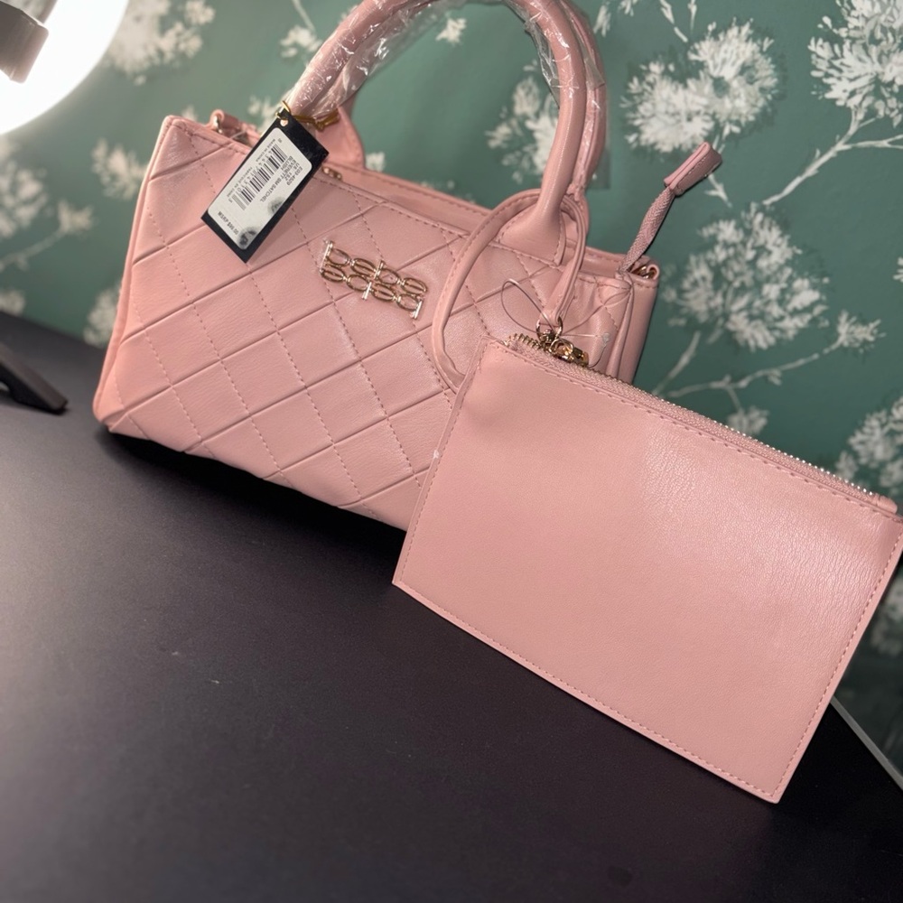 bebe Quilted Pink Satchel with Matching Zip Pouch